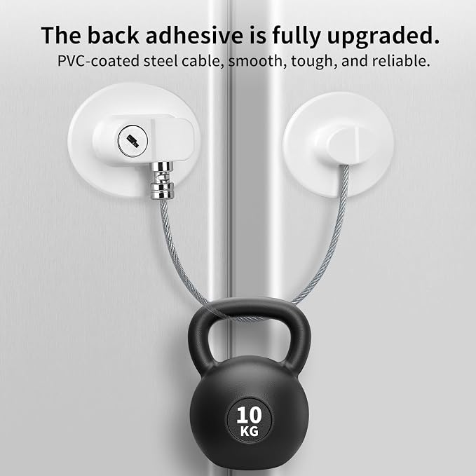 Fridge Lock with Key, Safety Lock for Refrigerator, Cabinet, Drawer, Window – Easy to Install, No Drilling(2 Pack, Oval White)