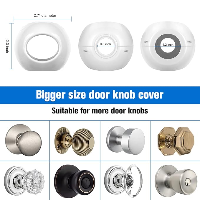 Door Knob Child Proof Universal Size 2.7" Diameter Baby Door Knob Safety Cover for Kids Easy Grip Baby Proof Door Knob Covers Hard for Toddlers to Open Child Safety Door Knob Covers (4 Pack)