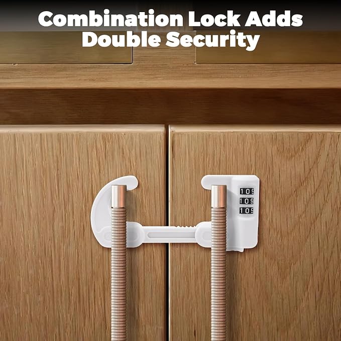 4 Pack U-Shaped Cabinet Locks with Combination Baby Proofing Cabinet Lock Child Proof Sliding Cabinet Door Locks Adjustable Drawers Cupboard Locks Baby Safety Cabinet Latches for Knob Handle (White)