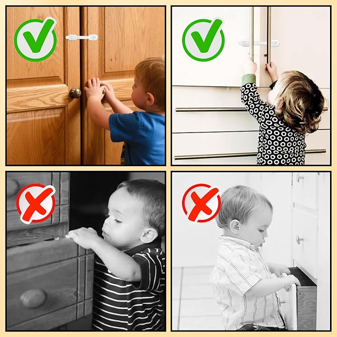 Child Safety Cabinet Locks – No Drill Baby Proofing for Cabinets & Drawers, Adjustable Strap Locks, Easy to Install & Remove, Protect Kids