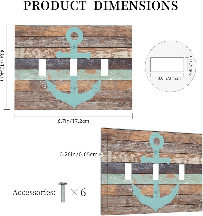 Timeworn Marine Weathered Wood Rustic Nautical Anchor Decorative Switch Plates 3 Gang Wall Plate Triple Toggle Light Switch Cover Faceplate Electrical Wall Panels for Farmhouse Home Decor