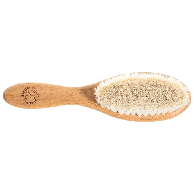 Baby Hair Brush and Comb Set for Newborn – Wooden Baby Brush with Soft Goat Bristle, Cradle Cap Brush for Newborns, Boys and Girls, Pink
