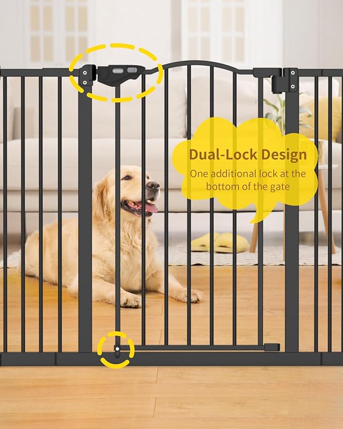 InnoTruth 29-39.6?�Baby Gate for Stairs & Doorways,30" Tall Dog Gate for Pets,Dual-Lock Safety and One Hand Opening Design,Pet Gate for Hallways,Outdoors,Wall-Friendly Pressure Mounted, Pure Black