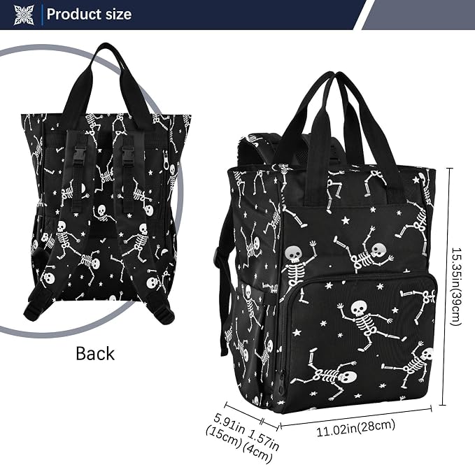 Dancing Skeleton White Diaper Bag Large Cap Unisex Mom Dad