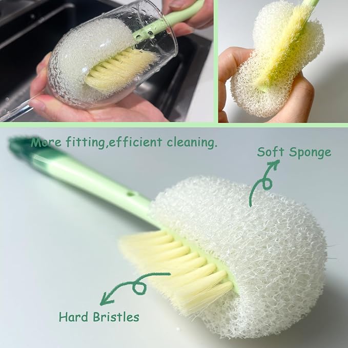 5 in 1 Bottle Cleaning Brush Set, Multifunctional Cleaning Brushes, 5 in 1 Bottle Brush, Cup Lid Clean Brushes, Straw Cleaner, Detail for Baby Bottle Nipple, 2 Pack Set
