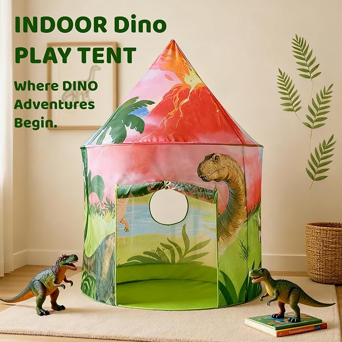 Jurassic Dinosaur Play Tent for Kids and Pets Easy-Assembly Dino Playhouse with Breathable Window, Indoor/Outdoor Imaginative Play Tent with Carry Bag, for Ages 3+ Boys, Dogs House Cat House
