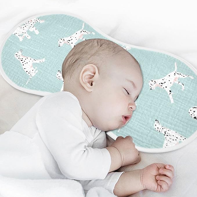Dalmatian Dog Pattern On Blue Muslin Burp Cloths for Baby 4 Pack 100% Cotton Baby Washcloths Bibs for Boy Girl