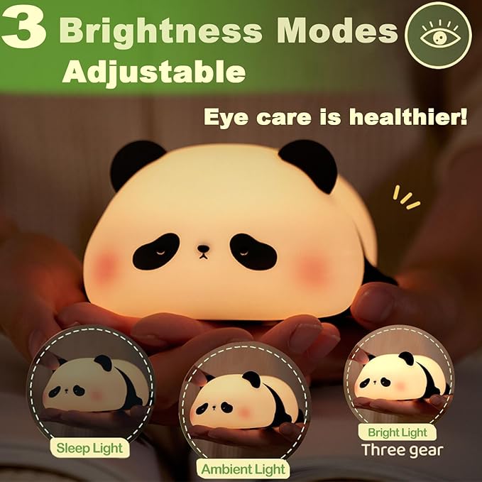DREAMING MY DREAM Cute Panda Night Light, LED Squishy Novelty Animal Night Lamp, 3 Level Dimmable Nursery Nightlight for Breastfeeding Toddler Baby Kids Decor, Cool Gifts Kids (Panda Pangda)