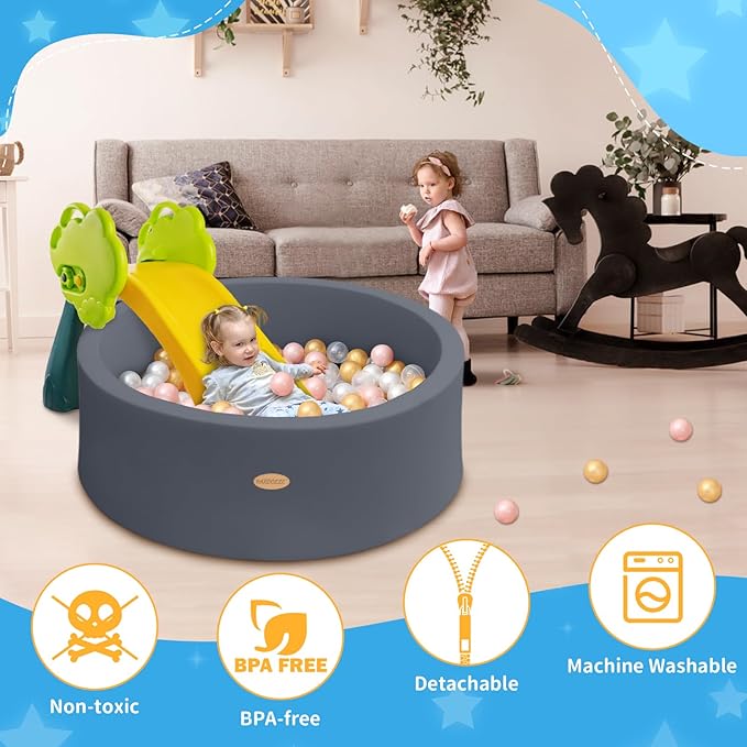 HARBOLLE Baby Ball Pit 35.4" Soft Round Memory Foam Ball Pits NOT Included Balls Indoor Outdoor Playpen for Babies Toddlers Kids Great Gift for Girls Boys, Dark Gray