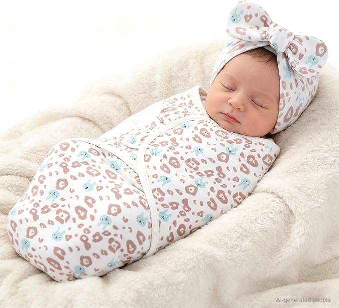 Baby Swaddle Sleep Sack with Hat Set for 0-3 months 3-Pack Soft Cotton Newborn Wearable Swaddle Wrap for Girls Boys
