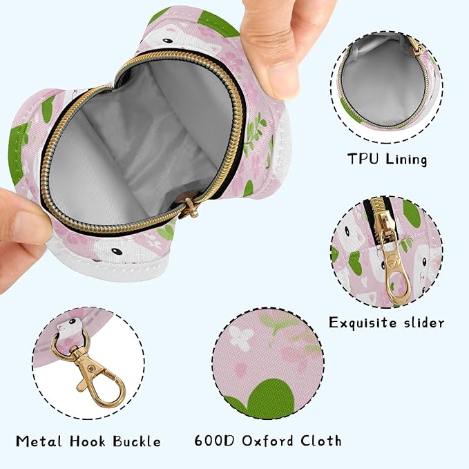 Pacifier Holder with Clip Pacifier Case for Diaper Bag Round Baby Pacifier Pouch Box Bag Portable Pink Cute Sakura Cat Faces Hearts