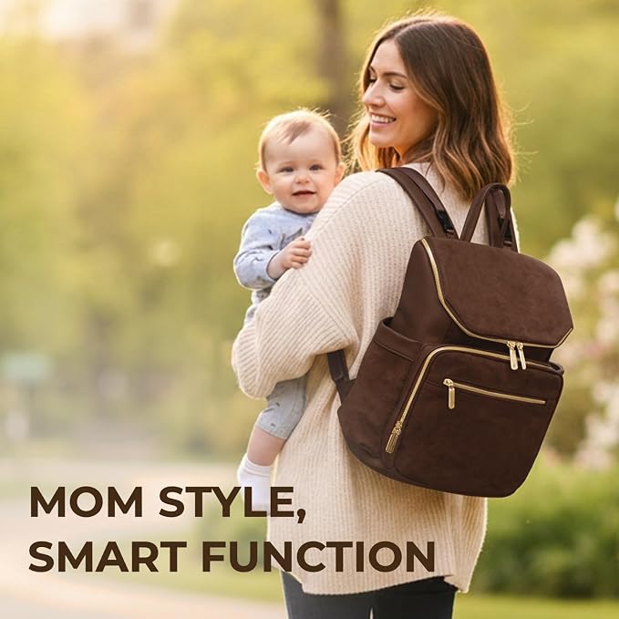 miss fong Diaper Bag Backpack - Large Diaper Bag Backpack Baby Backpack with 14 Pockets, Pañaleras Para Bebe with Waterproof Wet Pocket Luggage Sleeve for Mom Dad-Dark Coffee