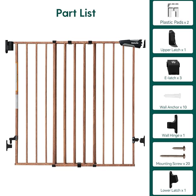 Babelio 34" Extra Tall Baby/Dog Gate with No Threshold Design Walk Thru Door, 26-43" Auto Close Safety Gate for Babies, Elders and Pets, Fits Doorways, Stairs, and Entryways, Brown Wood Pattern