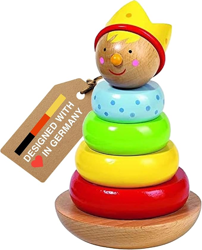 Goki Rainbow Stacking Toys for Toddlers 1–3 Little Prince | Classic 6-Piece Ring Stacker | Colorful Wooden Rainbow Stacking Rings for Fine Motor Skill Development & Early Learning Wood Toys