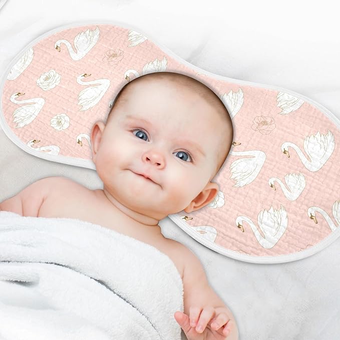 Muslin Burp Cloths Swans Pink Flowers Print Cotton Baby Burp Cloths 2 Pack Ultra Absorbent Soft Thick Burping Cloth for Newborn Baby Boys Girls 22"x11"