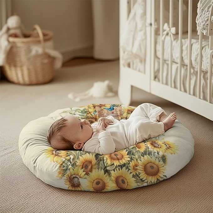 Sunflower Cat Pillow Cover Breastfeeding Pillow Slipcover for Baby Boys & Girls Nursing Pillow Case for Newborn Soft Fabric Fits Snug On Infant Washable & Breathable