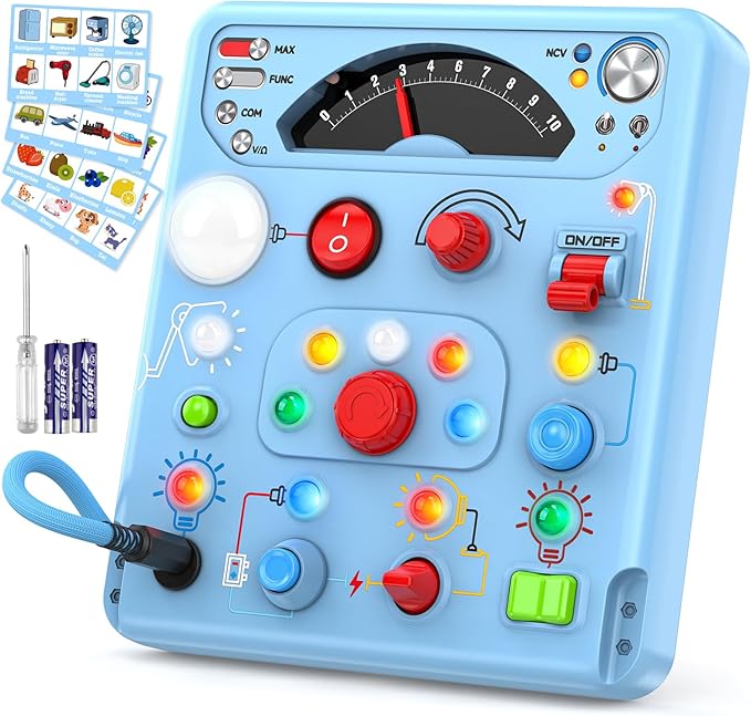 Busy Board Montessori Toys for Toddlers 1 2 3 4 Year Old with 13 LED Lights, Sensory Board Toys Educational Learning for Toddlers, Activity Toy Christmas Birthday Gifts for 1+ Year Old Boys and Girls
