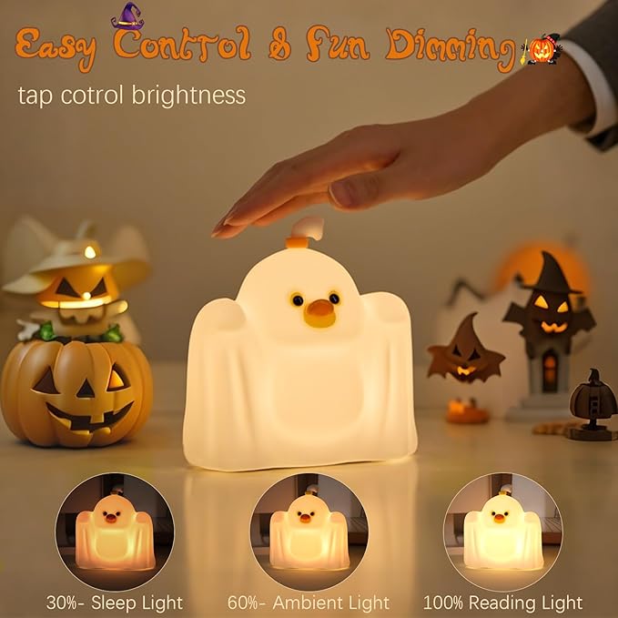 YR YRHH-PET Ghost Duck Night Light for Kids, Cute Halloween Decor Squishy Lamp, Fun Weired Gag Ducky Gifts, Rechargeable Dimmable Bedside Animal Lamp, Baby Room Boys Girls College Dorm Trendy Stuff