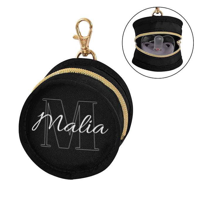 Custom Black Pacifier Holder Case for Diaper Bag Personalized Portable Travel Pacifier Storage Case with Clip Newborn Baby Pouch for Baby Boys Girls Purse Outdoor