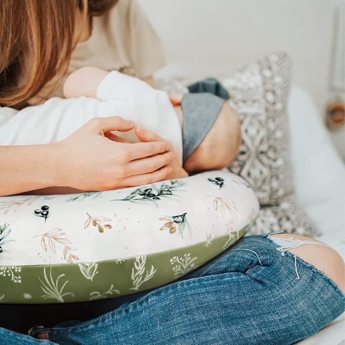 GRSSDER Nursing Pillow Cover Stretchy Minky Removable Nursing Covers for Breastfeeding Pillows, Ultra Soft Comfortable Slipcover for Baby Boy and Girls, Watercolor Olive Pattern