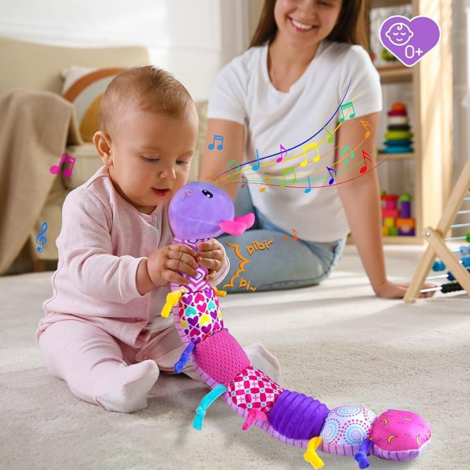 Baby Girl Stuffed Animal Toys with Multi Textures,Rattle,Crinkle,Baby Girl Gift 6 to 12 Months,Infant 3 4 5 7 8 9 Months Old Newborn Toy,Caterpillar-Purple