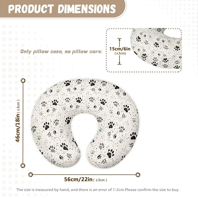 Dog Paws Print Nursing Pillow Cover Durable Breathable Breastfeeding Pillow Replacement Slipcover with Hidden Zipper for Home Living Room Decor