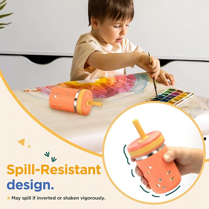 Tronco [4 Pack] 10 oz 2-in-1 Stainless Steel Kids Tumbler Cups with Silicone Sleeves, Spill-Resistant Flexible Straws & Storage Lids, BPA-Free Smoothie and Snack Cups, Dishwasher Safe