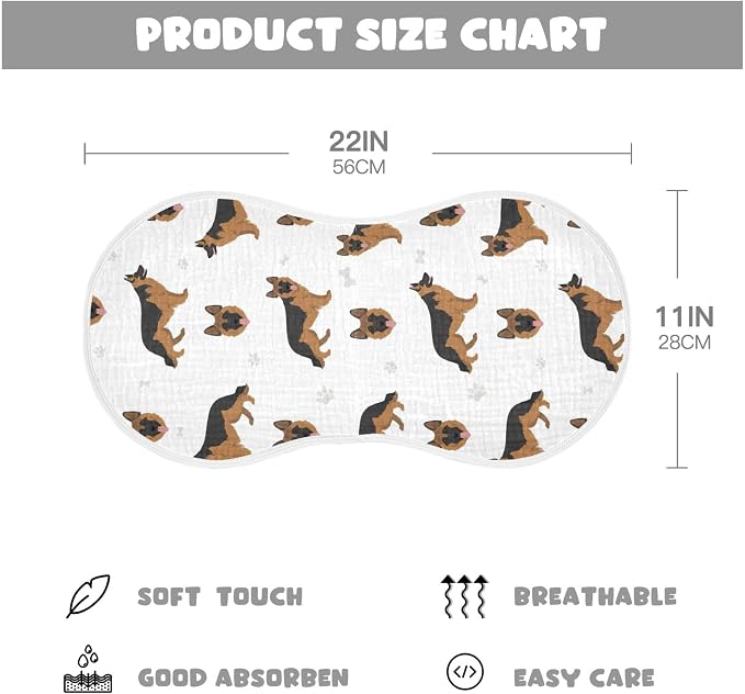 German Shepherd Dog Muslin Burp Cloths for Baby 1 Pack Soft 100% Cotton Baby Washcloths Bibs for Boy Girl