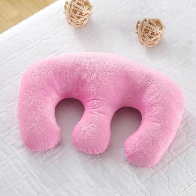 Chest Pillow Breast Support Velvet Cotton Massage Cushion Detachable Pad Comfortable Bolster Suitable for Salon Home Travel Breastfeeding Sleep, Pink, 16.9x11 inch