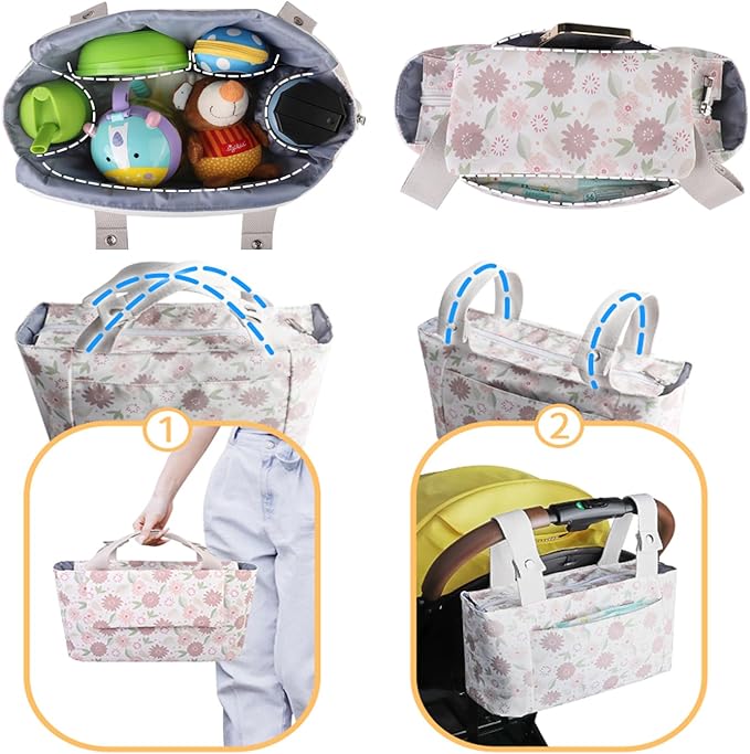 Universal Stroller Organizer with Insulated Cup Holder and Phone Bag, Stroller Bag Caddy Organizer Accessories for Stroller like Uppababy, Baby Jogger, Britax, BOB, Umbrella and Pet Stroller.