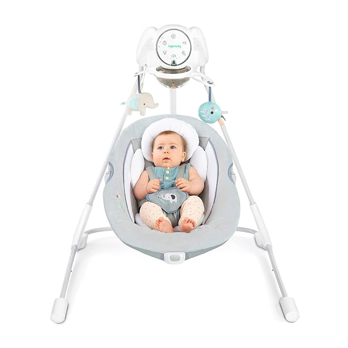 Ingenuity InLighten Soothing Swing - Swivel Infant Seat, Soothing Sounds, Lightweight Mesh - Dakota