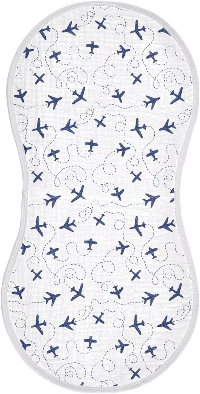 Baby Muslin Burp Cloths Set of 1 Blue Airplanes Muslin Washcloths Air Plane Transportation Sky White Milk Spit Up Rags Newborn Towel Burp Cloth Bib for Unisex Boys and Girls, 22 x 11 Inch