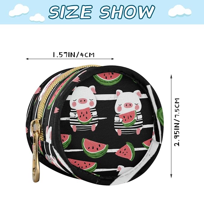 Pacifier Holder with Clip Pacifier Case for Diaper Bag Round Baby Pacifier Pouch Box Bag Portable Black Summer Pig and Watermelon