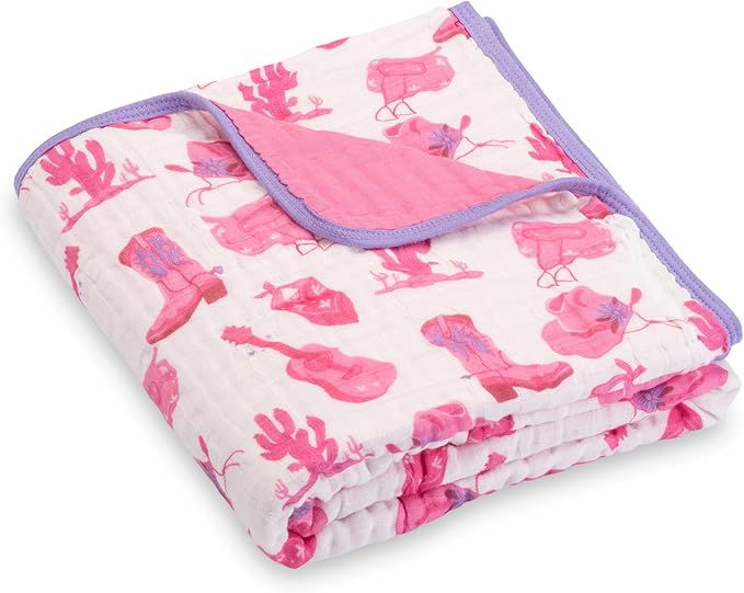 LollyBanks Muslin Baby Quilt, 100% Organic Cotton Baby Blanket, Large 47 x 47 Inches, 6-Layer Soft and Breathable Infant Blanket, Cozy Toddler Girl Blankets, Nursery Essentials (Western Cowgirl)
