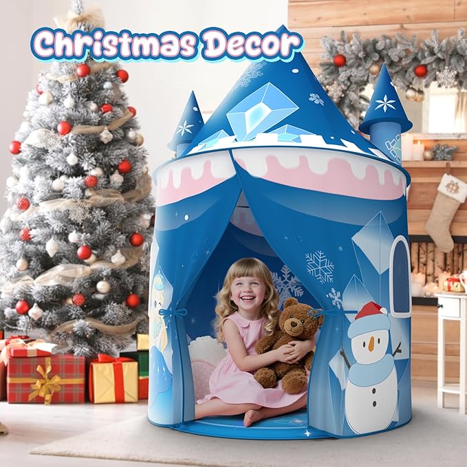 Skirfy Princess Play Tent, Frozen Toy for Girls, Ice Castle Kids Tent Indoor and Outdoor, Large Imaginative Playhouse for Toddler 3+,Christmas Birthday Thanksgiving Gift for Girls-64.2*41.3*41.3 inch