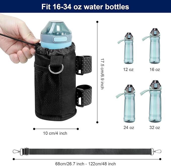 Cup Holder for Bike, Wheelchair and Scooter, Water Bottle Holder for Bicycle, Walker, Stroller, Utv, ATV eBike and Beach, Universal Drink Holder Accessories with Strap and Net Pocket - Black