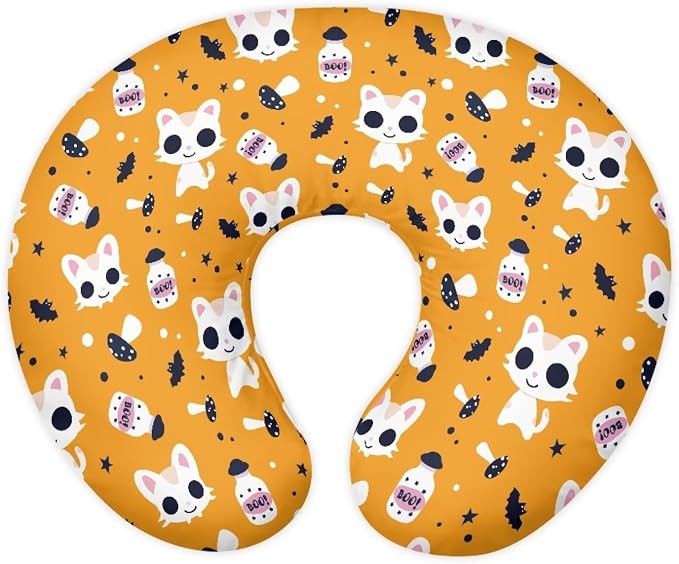 Cat Mushroom Nursing Pillow Detachable Newborn Original Breastfeeding Slipcover Case and Positioner Breathable Head Support Protector Cushion Essential with Hidden Zipper Propping Baby