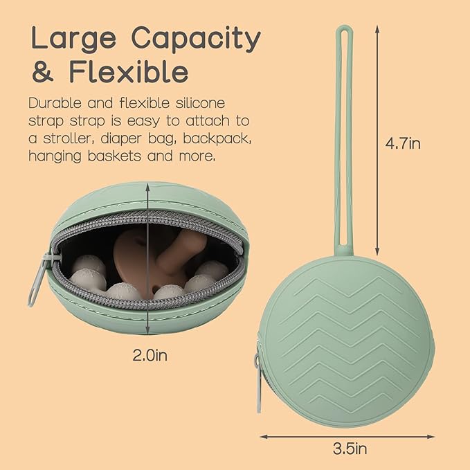 2 Pack Pacifier Holder Case, BPA Free Baby Pacifier Silicone Pouch for Boys & Girls, Portable Container Case (Clay, Dark Grey)