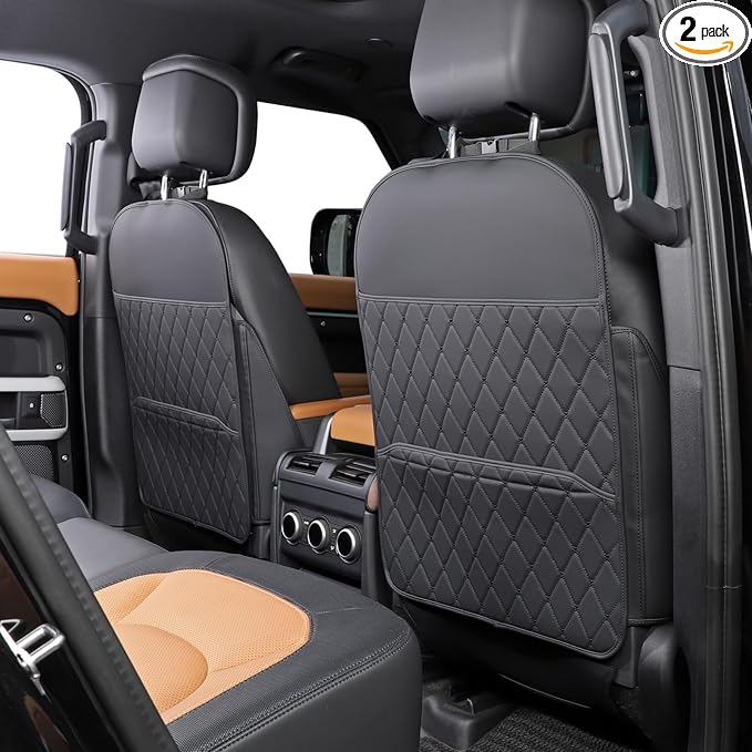 TAIKOO Seat Back Protector + Large Capacity Pocket Storage Organizer,Preventing The Impact of Children Stepping on The Seat Backrest (Style A-Black)
