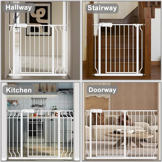 Fairy Baby Extra Wide Baby Gates 53-57.5 inch, Auto Close Child Safety Gates for Stairs Banister Doorways Hallway, Adjustable Metal Dog Gate with Door for Kids or Pets