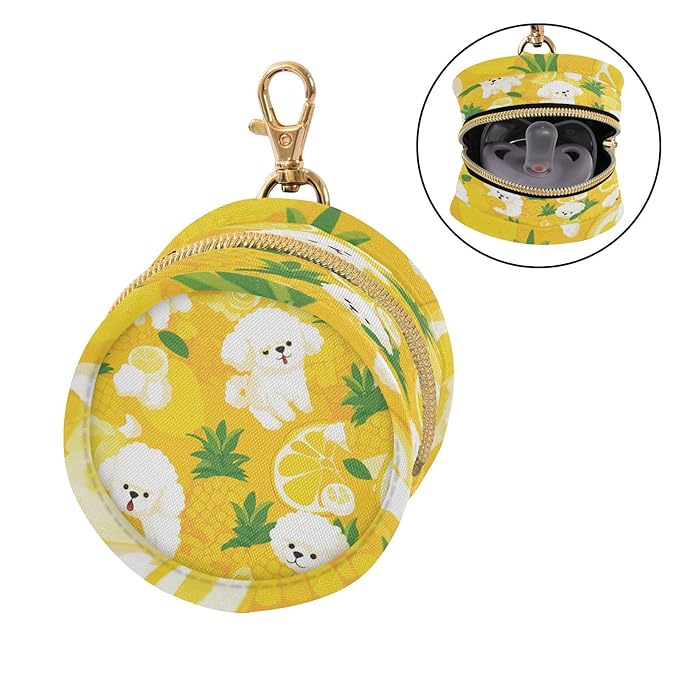 Pacifier Holder with Clip Pacifier Case for Diaper Bag Round Baby Pacifier Pouch Box Bag Portable Poodle and Lemon Yellow