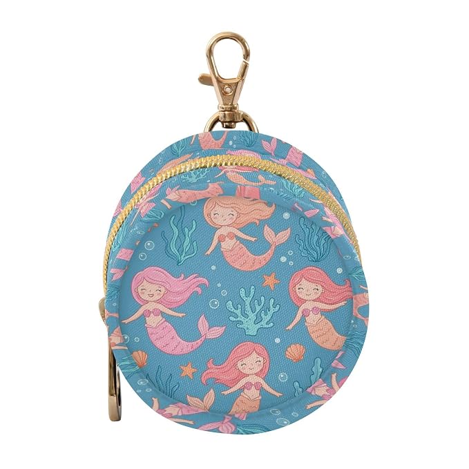 Cartoon Mermaid Coral Blue Print Pacifier Holder Case for Diaper Bag Portable Travel Pacifier Storage Case with Clip Newborn Baby Pouch for Baby Boys Girls Outdoor Purse
