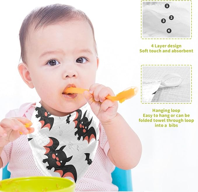 vvfelixl Cute Bats Cartoon Baby Burp Cloths Baby Muslin Washcloths for Boys Girls Cotton Baby Face Towel for Newborn Infants Soft and Absorbent 11.8 X 11.8 in, 5 Pack