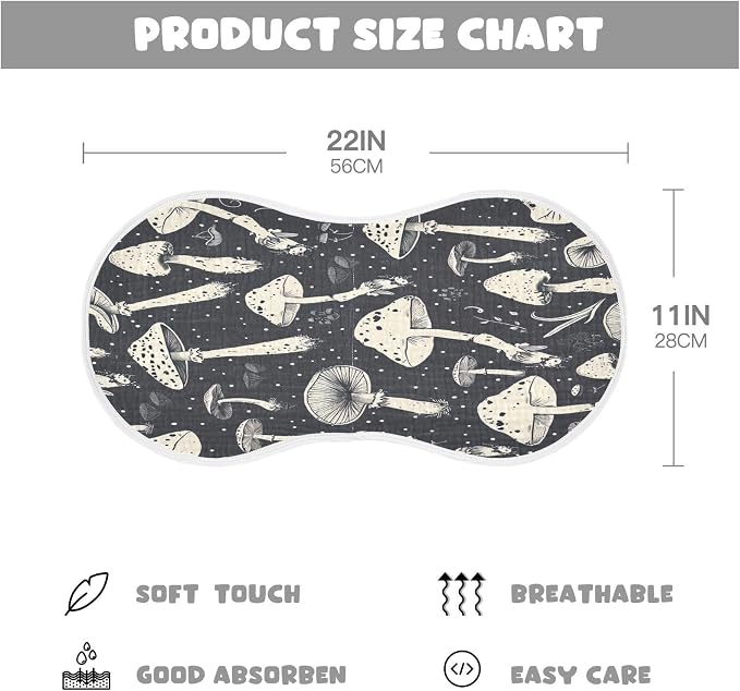 Mushrooms Black Muslin Baby Burp Cloths - Super Absorbent and Soft Burping Rags - Cotton Burp Clothes Set for Boys and Girls, 1 Pack
