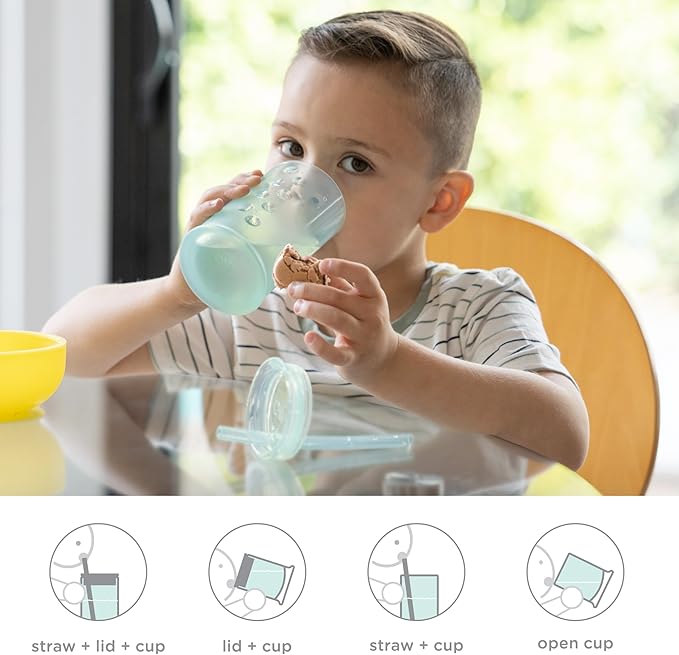 Olababy Clear View Silicone Training Cup with Straw Lid | Toddler Sippy Trainer 12mo+ | Unbreakable Water Drinking Cups for Kids 2yr+ | Baby Led Weaning & Feeding Supplies (Kiwi, 9 oz)