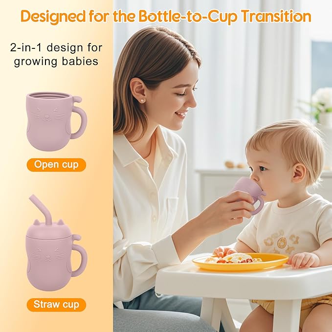 MCGMITT Silicone Baby Sippy Cup, 5oz Leak Proof Straw Cup for Infants Kids 6 12 18 Months, BPA Free Non Toxic Toddlers Training Cup with Handle, Soft Toddler Open Cup For Travel or At Home