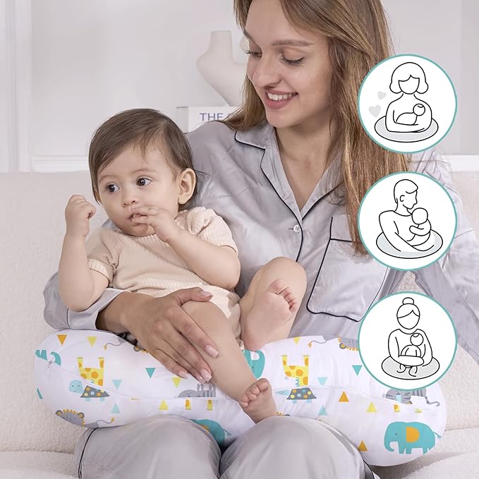 Little Grape Land Nursing Pillow for Infants, Breastfeeding Pillows, Baby Support Pillow for Nursing, Bottle Feeding, Tummy Time with Machine Washable Cover & Breathable Filling, Woodland Animals