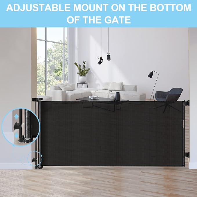 Mom's Choice Awards Winner - 120 Inch Extra Wide Baby Gate for Large Opening Retractable Baby Gate for Doorway Extra Long Puppy Gates for The House Outdoor Large Mesh Pet Gates for Dog Indoor (Black)