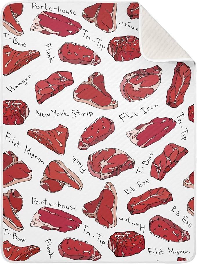 Ollabaky Beef Steaks and Meat Baby Blanket for Boys Girls Cotton Throw Blanket Swaddle Blanket for Crib Stroller Nursery Receiving Blanket Infant Toddler Unisex 30"x40"