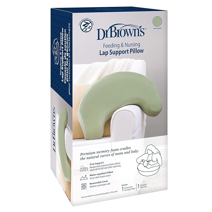 Dr. Brown's Feeding Support Pillow with Cover, Storm Green & Anti-Colic Options+ Narrow Glass Baby Bottle, 4 oz/120mL, 1-Pack